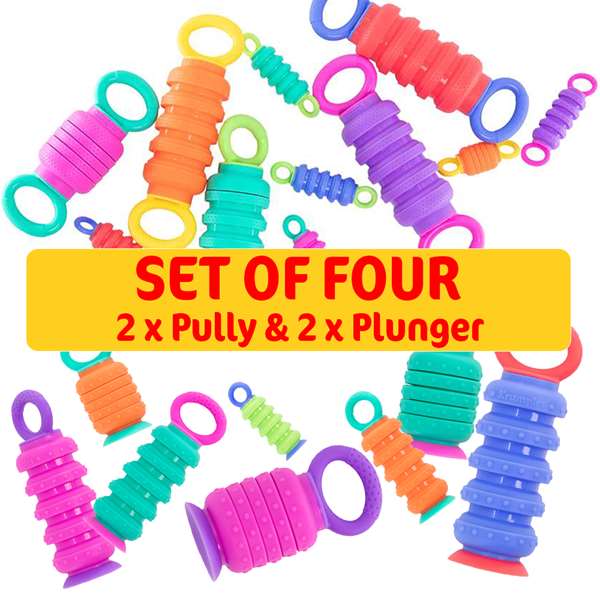 KRUMPLES SET OF FOUR FIDGET TOY PULLY & PLUNGY